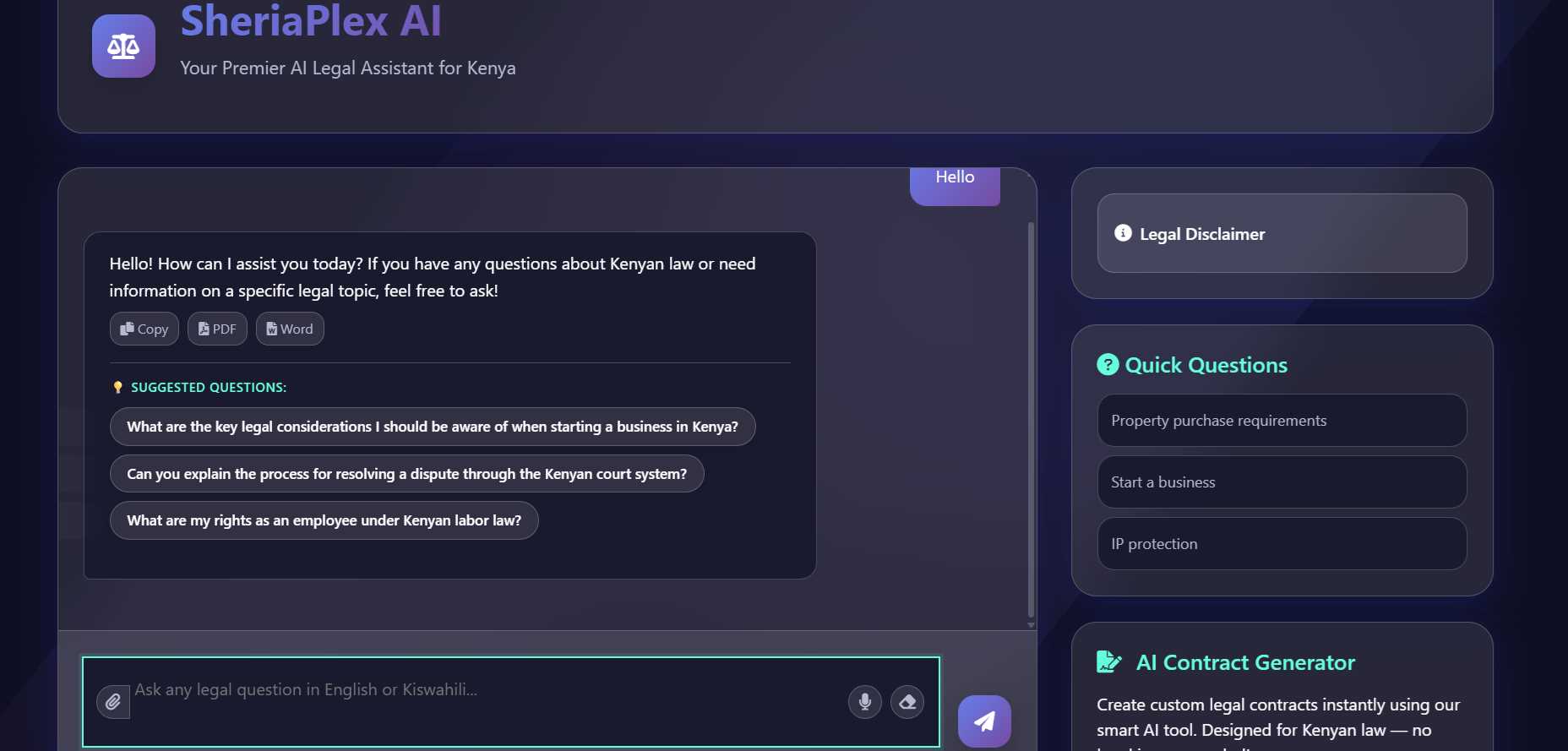 Free Legal Chatbot in Kenya. Get Instant Help with Contracts, Letters