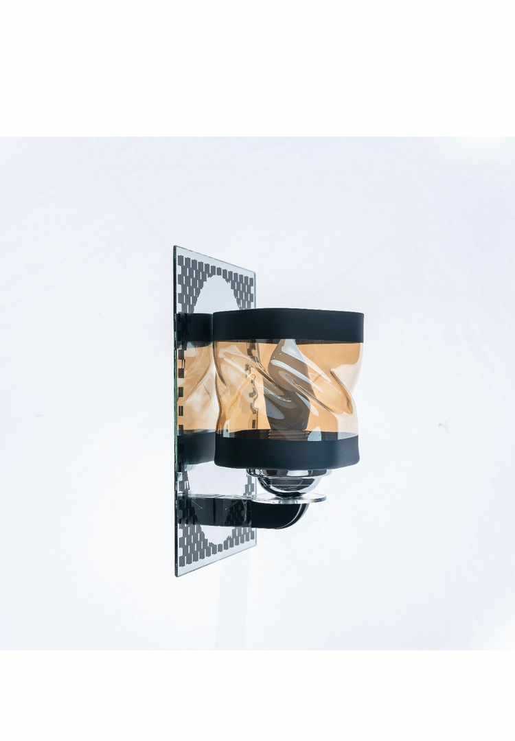 Contemporary Textured Wall Light – Black Trim & Amber Glass Finish