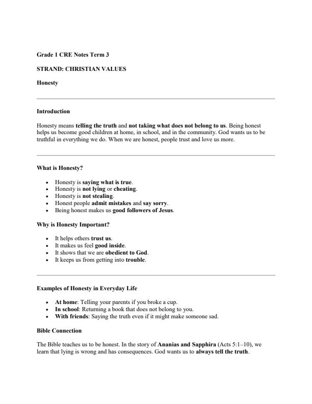 Grade 1 CRE Notes Term 3