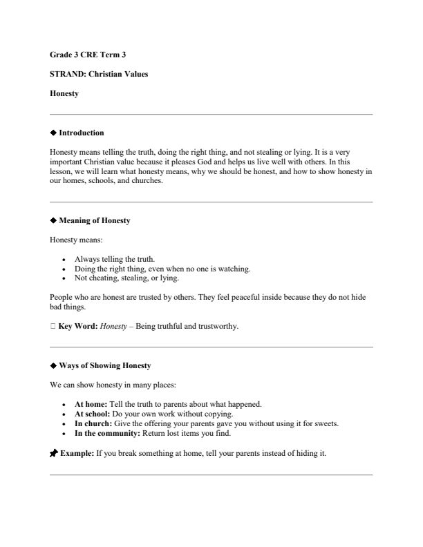 Grade 3 CRE Notes Term 3