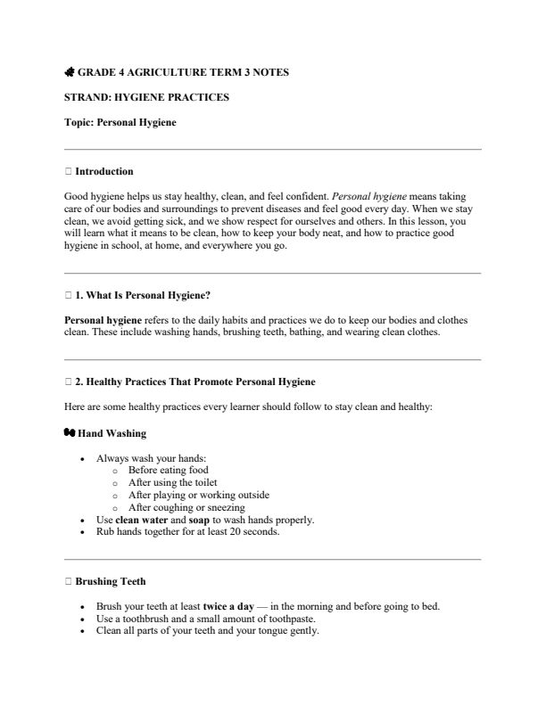 Grade 4 Agriculture and Nutrition Notes Term 3