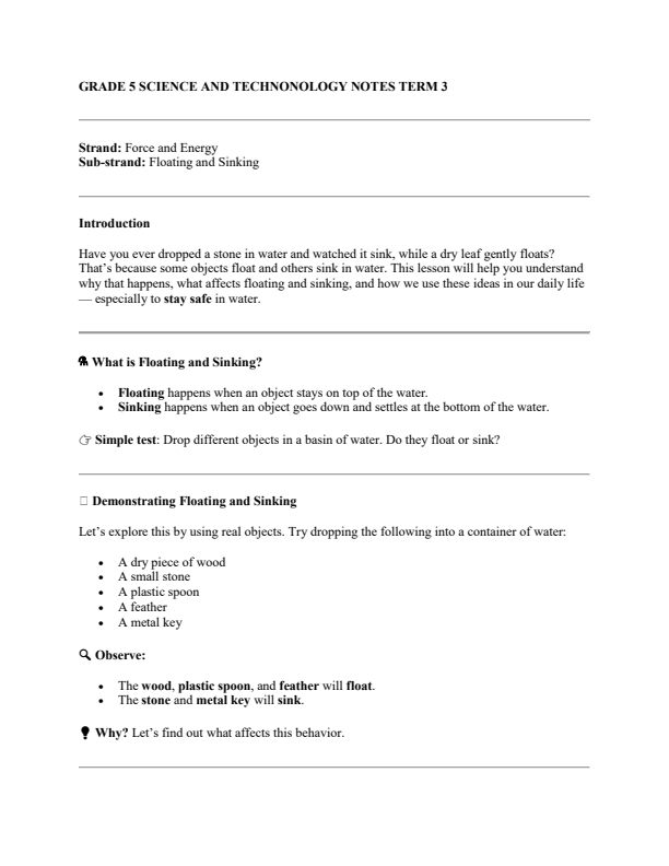 Grade 5 Science and Technology Notes Term 3