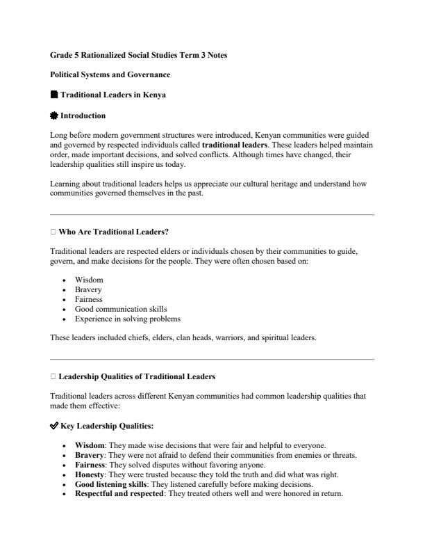 Grade 5 Social Studies Notes Term 3