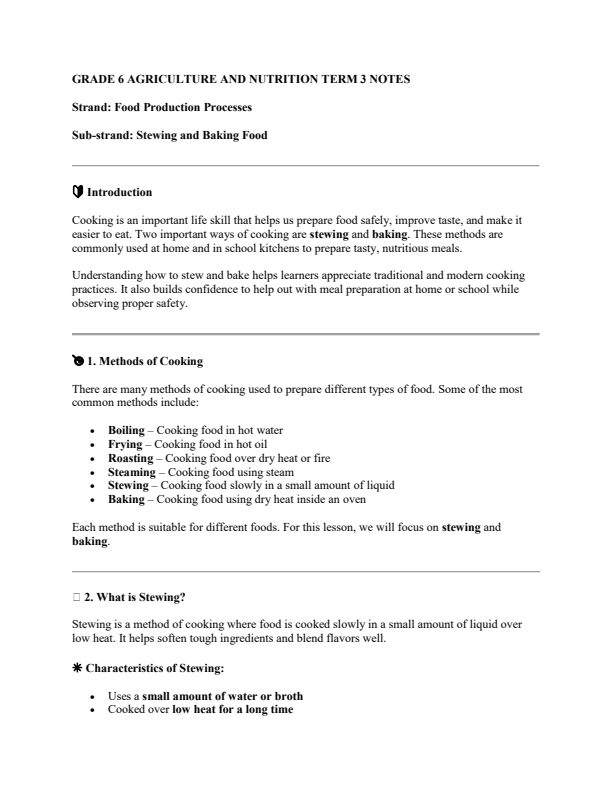 Grade 6 Agriculture and Nutrition Notes Term 3
