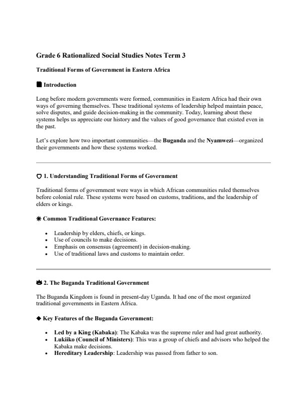 Grade 6 Social Studies Notes Term 3
