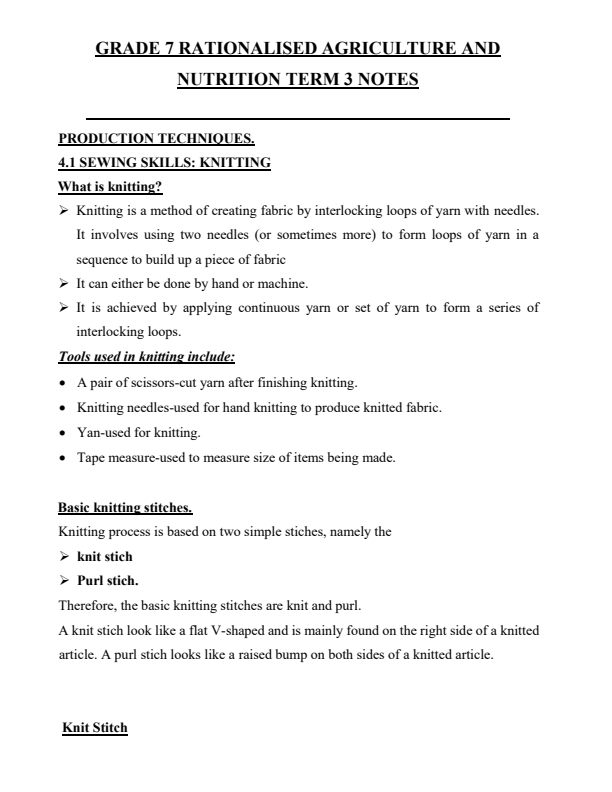 Grade 7 Agriculture and Nutrition Notes Term 3