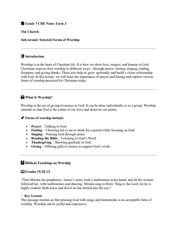 Grade 7 CRE Notes Term 3
