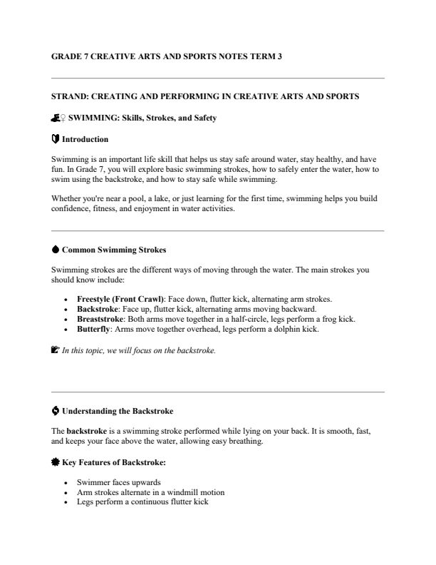 Grade 7 Creative Arts and Sports Notes Term 3