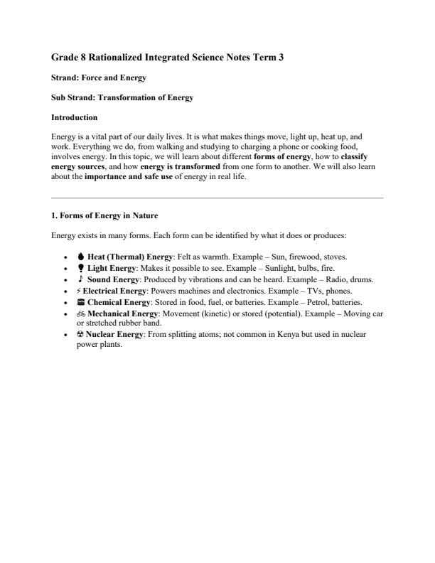 Grade 8 Integrated Science Notes Term 3