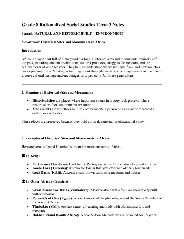 Grade 8 Social Studies Notes Term 3