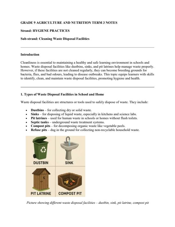 Grade 9 Agriculture and Nutrition Notes Term 3