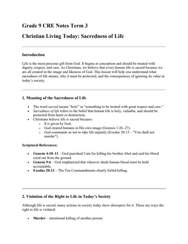Grade 9 CRE Notes Term 3