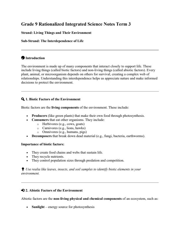 Grade 9 Integrated Science Notes Term 3