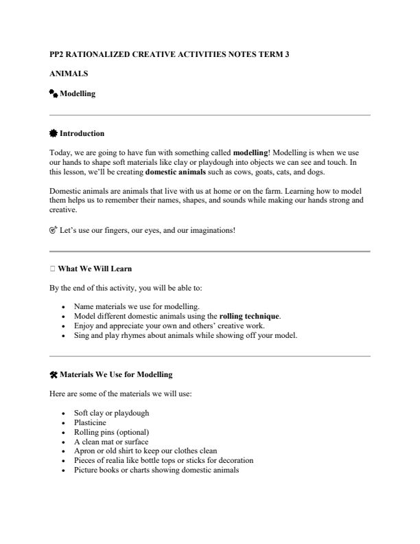 PP2 Creative Activities Notes Term 3