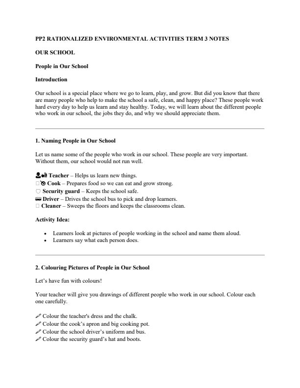 PP2 Environmental Activities Notes Term 3