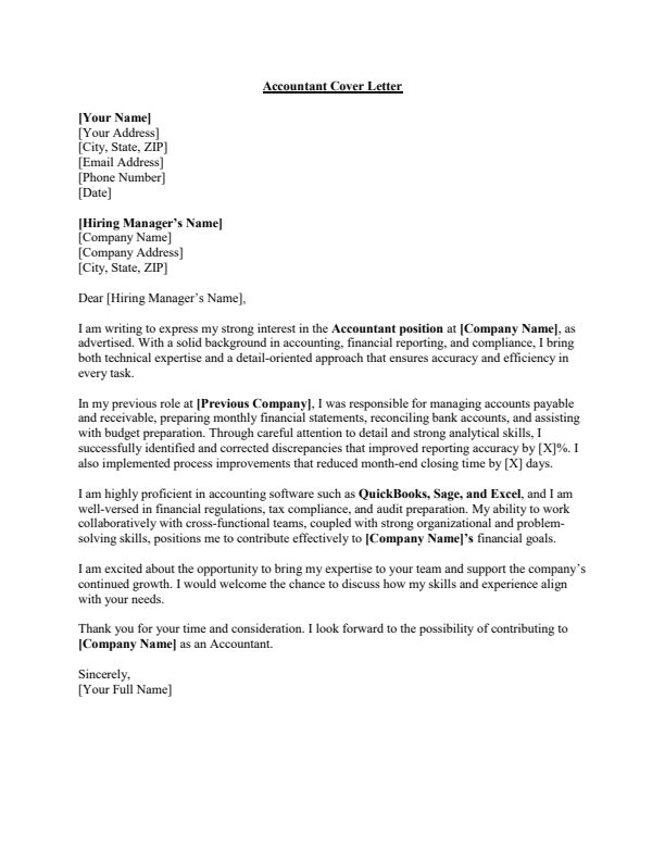 Sample Accountant Cover Letter